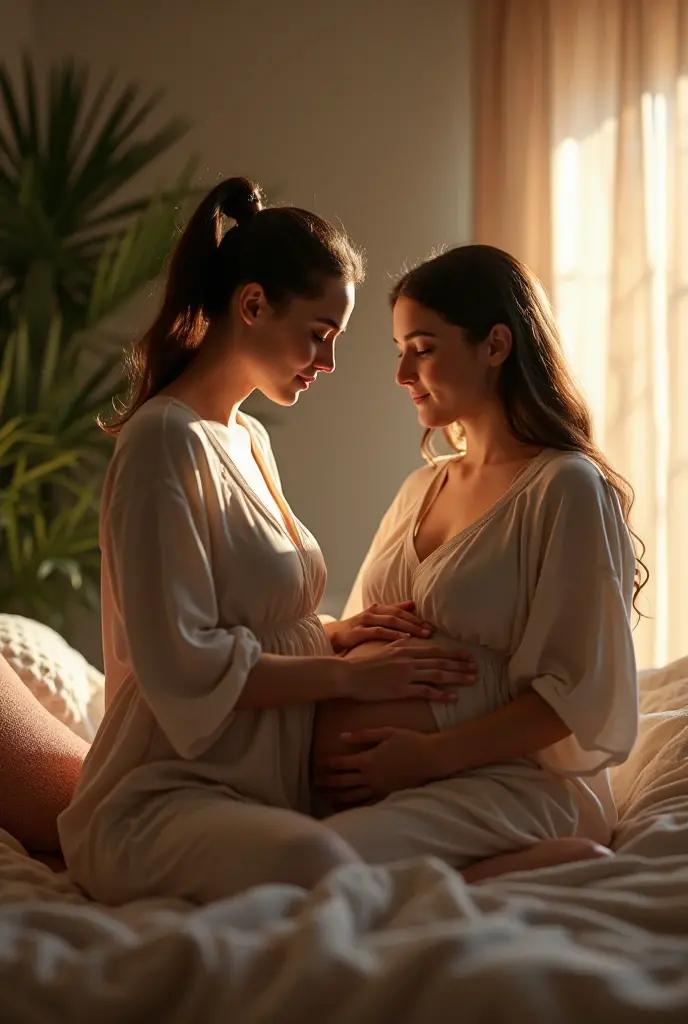 ultra-detalhado, fotorrealista, melhor qualidade:1.2, Pregnant woman, linda barriga detalhada, vestido branco, Cabelos escuros, Fundo natural, soft lighting, serene expression, Subtle Emotions, textura delicada, ethereal atmosphere, Artistic Motherhood Portrait, tez brilhante, Ambiente calmo e tranquilo, Tender Maternal Bond, cores cativantes e quentes, sombreamento realista, pinceladas finas, realism rendering, Artesanato magistral, profundidade emocional, timeless elegance, Intimate and personal moment, brilho materno, soft, natural lighting, Aura cativante, Motherly bliss, suave e radiante, magnetic gaze, calmante e tranquilo, harmonious composition, Jornada da maternidade, Cherished and precious memories.