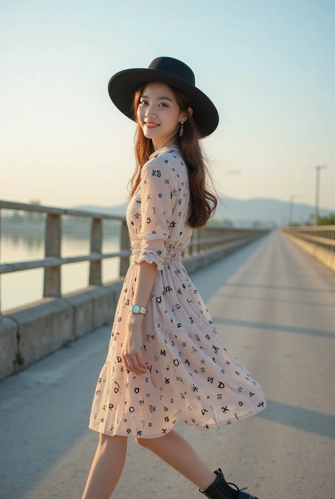 A girl walking along the river, Mix 4, sweater, pillow, lips, Open_mouth, Realistic, photograph_\(Moderate\), alone, Packed_animal, Packed_toy, Teddy_bear,(masterpiece),(photographRealistic:1.3), Very detailed, (Skin with attention to detail:1.2),(highest quality:1.0), (Ultra-high resolution:1.0), (Ulzzang-6500:0.3), Wavy fine hair, Long Hair, sunlight, (Beautiful and detailed makeup), (Sexually excited、Blushing、breathing becomes rough:1.0), Flower Theme Petals Scattered, (Flowers with a soft glow:0.5) 