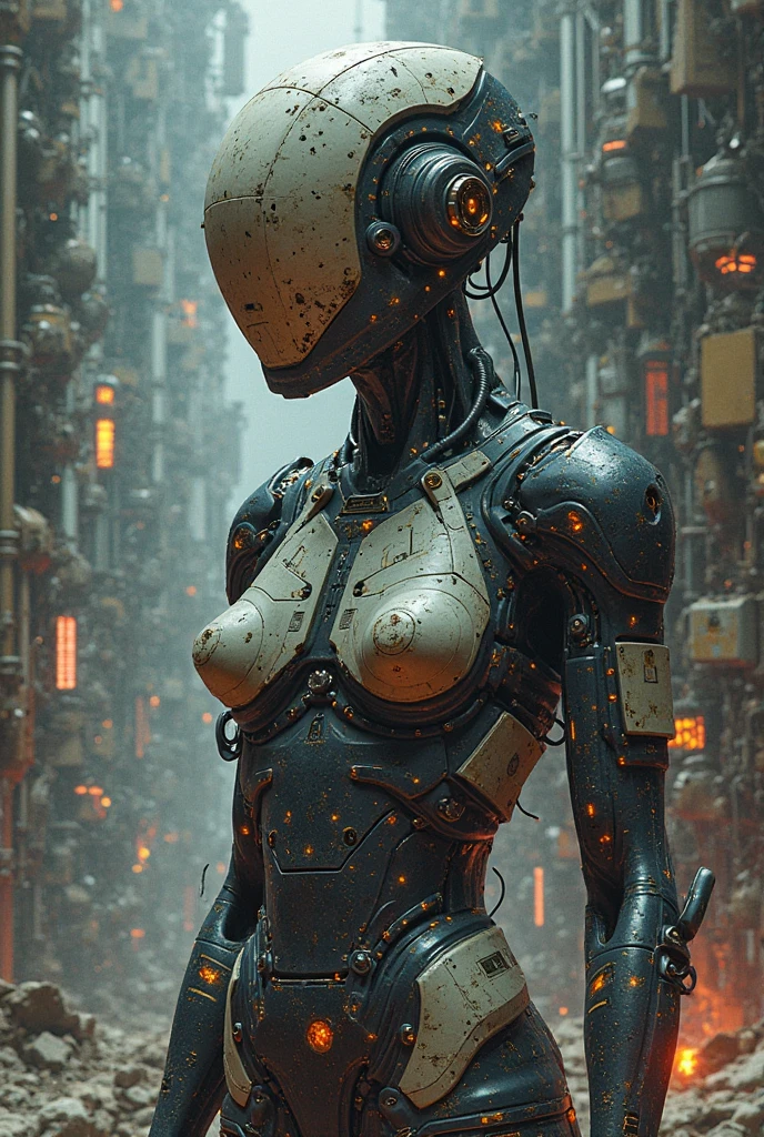 Top Quality, Masterpiece, Ultra High Resolution, ((Photorealistic: 1.4), Raw Photo, 1 LADY JUSTICE, Glossy bronze armor, wet skin, heavy rain, 1 Mechanical Girl, sister Repentia, warhammer, 40k, warhammer 40k armor , (Ultra Realistic Details)), mechanical limbs, tubes connected to the mechanical parts, mechanical vertebrae attached to the spine, mechanical cervical attachment to the neck, wires and cables connecting to the head, Evangelion, Ghost in the Shell, global lighting, deep shadows, Octane Rendering, 8K, Ultra Sharp, Metal, Intricate Ornament Details, baroque details, Very intricate details, realistic light, HDR, CGSoation trend, facing the camera, neon details, (android manufactory in background), ((art by H.R. Giger))