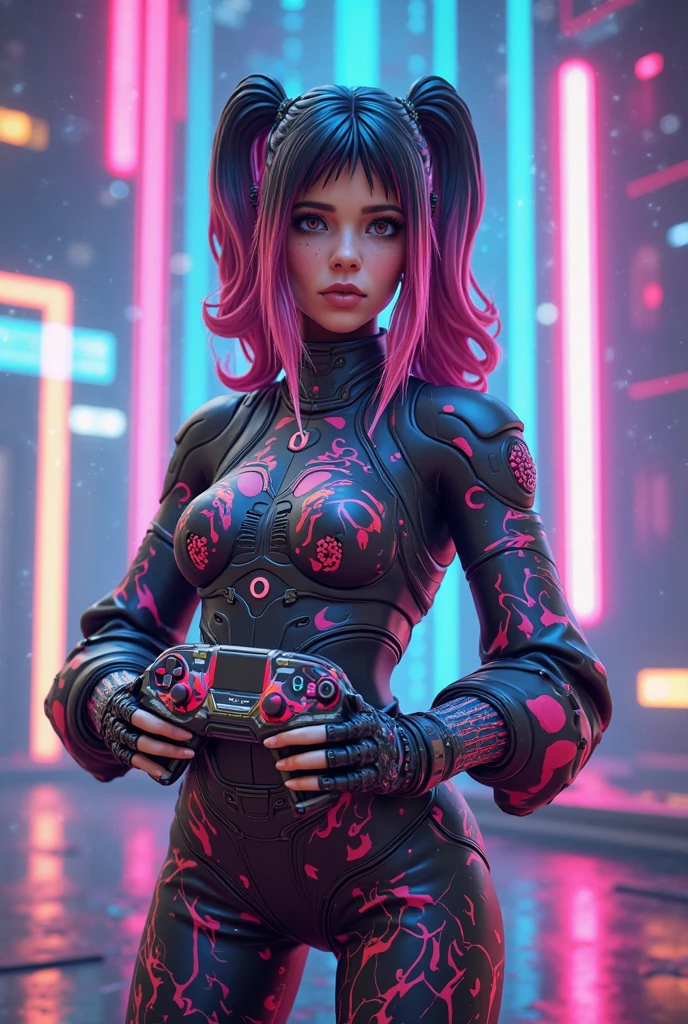 ultra realistic 8k computer graphics, ((masterpiece magazine cover)), ((ultra detailed background, delicate pattern, complex part)), (very detailed, small parts, quality, (photorealistic:1.4),Beautiful lighting, masterpiece, best quality, 1 sexy cyberpunk girl, One, Harajuku jacket, Bodycon jumpsuit, cyberpunk ((combat armor)), (graffiti:1.5), standing in cyberpunk street, dynamic pose, I look at the viewer, armband, head tilt, black hair, sea green eyes, Jenny Kim.