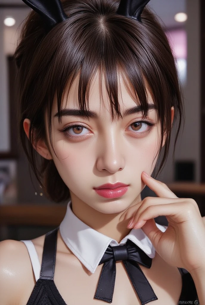 ((8k, RAW photos, top quality, masterpieces), high-definition RAW color photos professional close-up photos, (realistic, photorealism: 1.37), (highest quality), (best shadows), (best illustrations), collarbones ((big)), ((erotic, sexy, ultra high resolution, high-definition CG unified 8K wallpapers, physically based rendering, movie lighting), (aegyo sal:1), 18 year old girl, (grey blazer, ribbon, socks, high school uniform: 1.2), high school classroom, beautiful detail eyes, light on the face, ((full body shot: 1.2)), especially strong light, (upper eyes, grinning smile:1.2),shiny skin, (((black hair, bob hair:1.2))), ( thick thighs), ulzzang-6500-v1.1:0.2, shy, (flash:1.2), NSFW , (puffy), ((seductive posture: 1.2, attractive: 1.2)), (idle), (sitting at a desk in classroom: 1.2)), ((good anatomy: 1.2)), ((bright and refreshing classroom, background blurred: 1.2)), perfect face, cute face, (high angle shot:1.2)