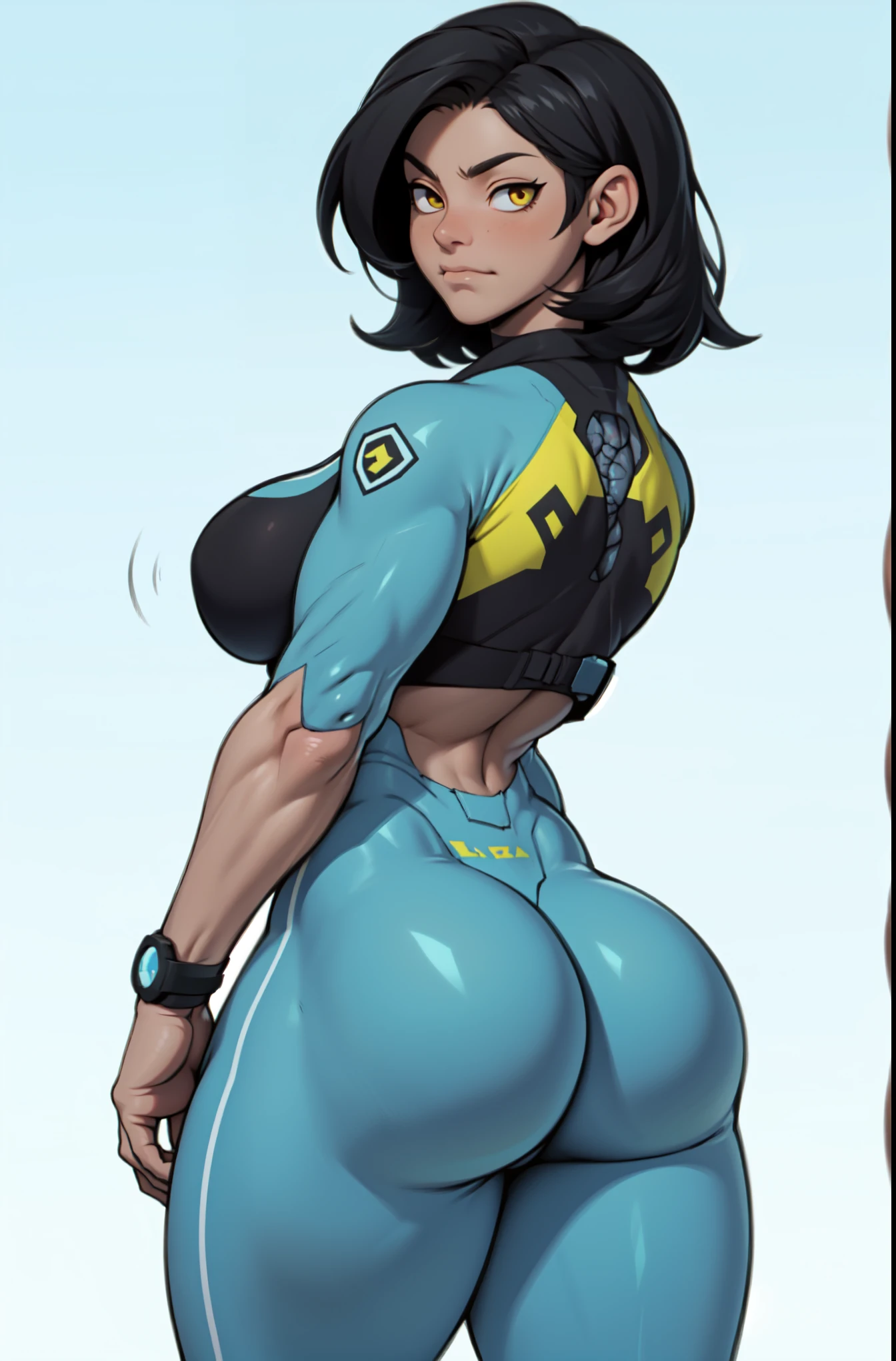 (High resolution), (in 8K), (Extreme Detail), (Best Illustration), (beautiful detail), (Best Quality), (masuter piece), ( Detailed face),jillvalentine (Sportsbra、Sports pants)Vicious look、full body Esbian、((posterior view、backs、Sticking out the buttocks、Looking back))Realistic fantasy rendering, Realistic anime girl rendering, Full body portrait, (Big Breast: 1.4) popular in CGSTATION, 4K,highlight in eyes、sports gym、Sweating、Rough breath