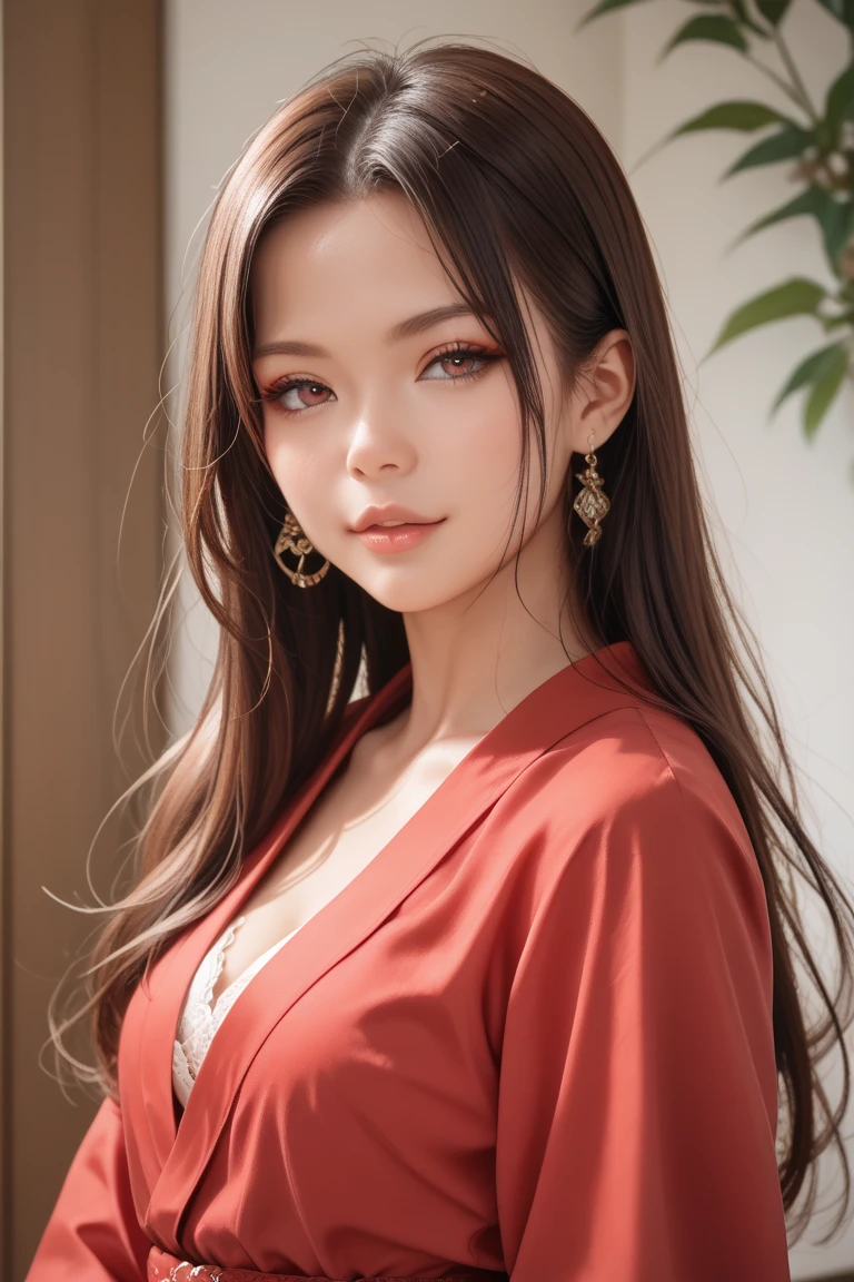 swell, Detailed eyes, Detailed skin, beautiful skin, ultra high resolution, (Reality: 1.4), very beautiful, slightly younger face, beautiful skin, slim, (Surreal), (illustration), (high resolution), (8k), (Highly detailed), (best illustration), (beautifully Detailed eyes), (Super Detailed), (wallpaper), (Detailed face), Looking at the audience, Fine details, Detailed face, Purebred face_V1, Smile, Look straight ahead, Look straight ahead, From the waist up, Realistic photos, bright lights, Professional lighting, Blonde, Long hair, Dark Abandoned, big red moon, Gorgeous red and black dress, Mature woman,Kissshot Acerola Orion Heart Underblade