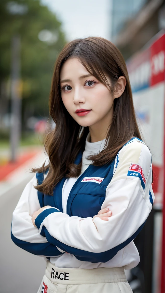 Browsing Caution,{8K Photo Quality:1.2}、{Ultra-high resolution photo quality:1.2}、{Super Real 1.2}、{Perfect limbs}、{Japanese Youth Peace、Browsing Caution、1 Female、alone、Incredibly beautiful face、She is a race queen、She is wearing a metallic dark grey catsuit with numerous sponsor logos.、{A suit with lots of sponsor logos:1.5}、In the pits at a car race、dynamic sexy pose、smile、Brown bob cut hair、breast focus、Big Tits、Exposed breasts