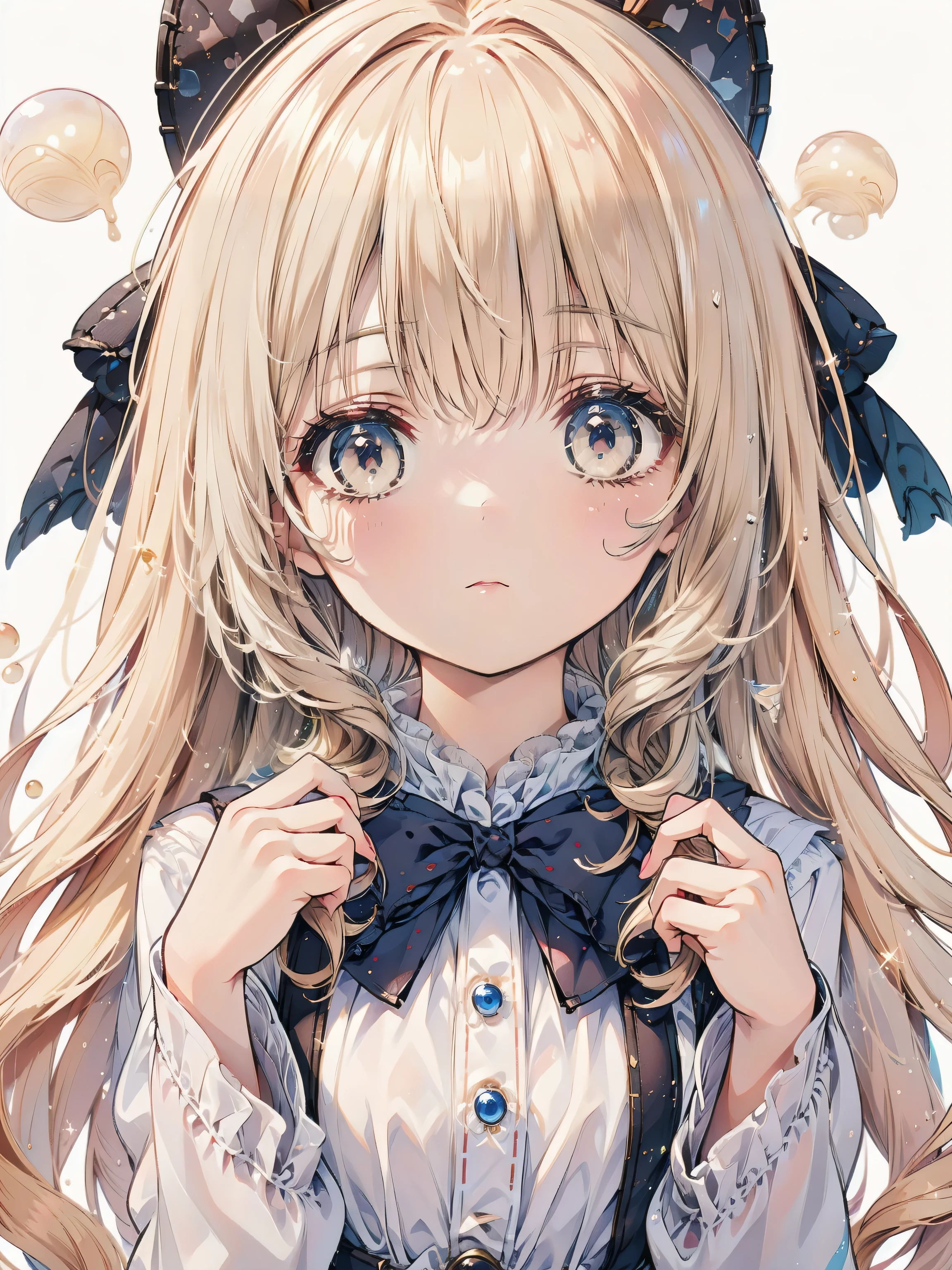 Dots are、明るいピンクの頬、she has chin-length, curly, golden blonde hair with wavy bangs.、she'dark-skinned girl, she is wearing a bright red headband with a ribbon on the right side of her head.. Dots are、she wears a shiny pastel blue and scarlet red dress with a small ribbon belt around her waist。, white collar, 4 crimson buttons, Bright red lining. sheのドレスの下には赤と淡いブルーのチュールスカートがある.. she also、Red top with white socks、she is wearing carnation pink high-top sneakers with bright red shoelaces, Shine; glitter, (NSFW:1.1), (1girl), (flat chest),