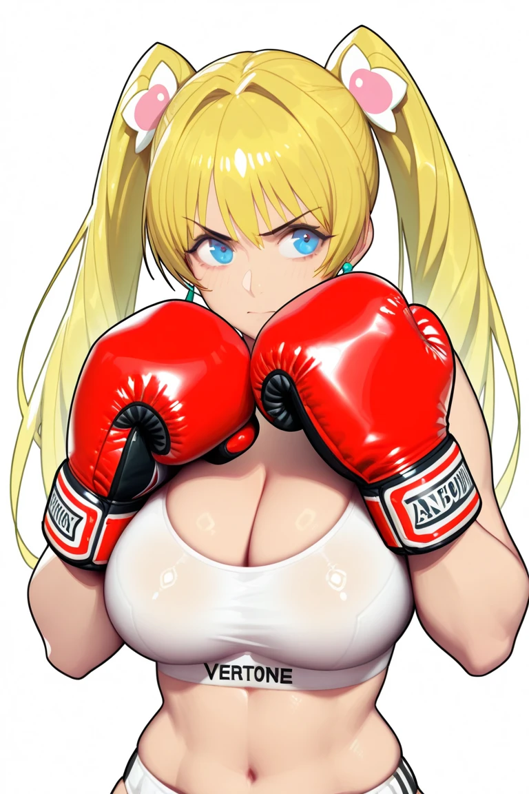 (masterpiece:1.2), (highest quality:1.2), boxing, perfect face, perfect lighting, no background, 1 girl　Cat ear　((big breasts))　(((White bikini with transparent nipples))), blonde　blue eyes　, ((Webby Hair)), noble long hair, cute eyes, Medium chest, ((((bright)))), , vivid description, abs, Tsurime, open mouth,, smile, nude, medium breast, (()), ((front)), open mouth, Vivid depiction, ), Are standing (tooth), , (face close up:1.2), (((((, jig eyes))))), (((pupils))), ((simple eyes)), (((((cross-eyed))))),(Sweat) ((((((punching)))))), angry, glaring 