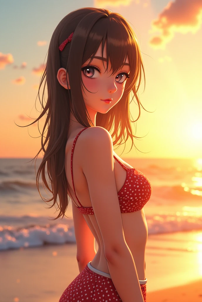 1girl, anime girl, bikini, beach, ocean, sunset, detailed face, beautiful detailed eyes, beautiful detailed lips, long eyelashes, detailed skin, detailed hair, flowing hair, colorful, vivid colors, cinematic lighting, dramatic lighting, photorealistic, 8k, highly detailed, intricate details, masterpiece