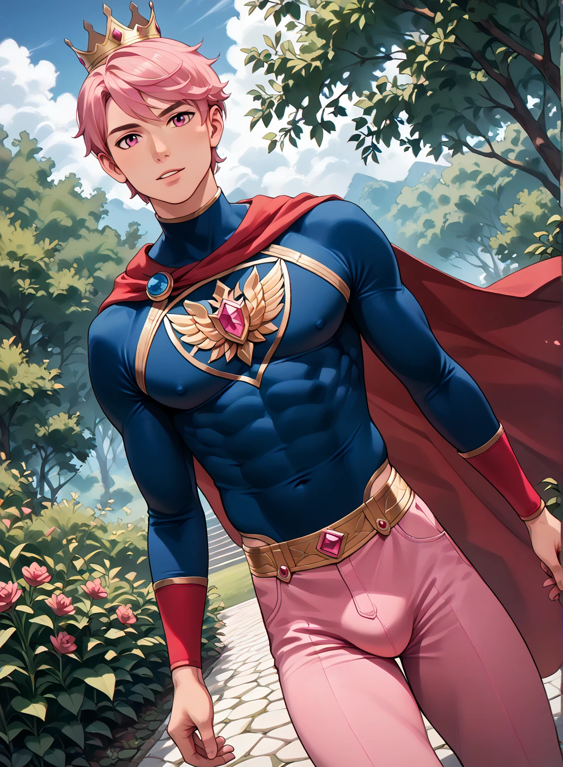 muscular man,(penis,testicles,frenulum,glans:1.05),compeletely naked, cowboy shot, frontal view , male only,masterpiece,best quality,detailed, beard, fade haircut, mature male, game_cg, standing, smooth, <lora:animePenisLORA_animePenisV3:0.28>
highly detailed eyes, shy smile, white teeth, pink hair,
pre-cum drops,
pink nipple under the wet slightly transparent t-shirt,