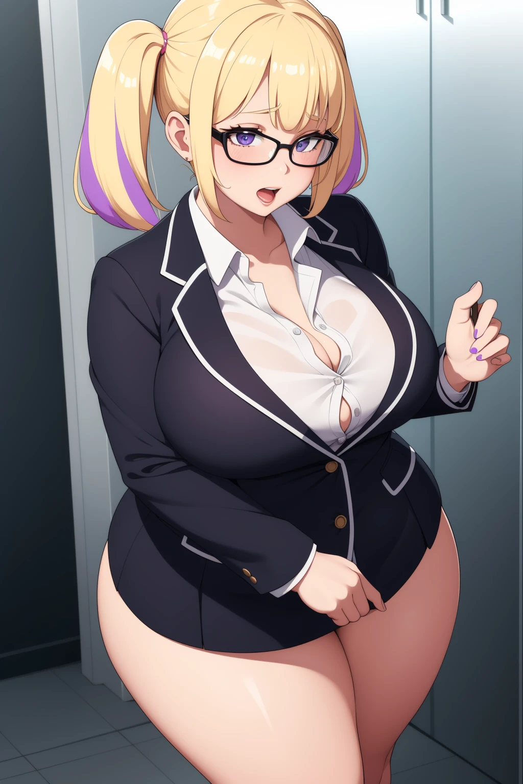 Hot anime teacher, Sqaure glasses,messy bun,angry expression,Derpixon,big breasts,small bottom,open sweater,soft lips,soft lipstick,hot red lipstick,Black bra,Nike pros,alone in classroom,ripped sweater,black eyes,light brown hair with blonde highlights,broken sweater,flashing,mad,bad grades,Derpixon style,angry teacher,small bra,nice breasts,Hourglass body,big breasts,in classroom,pov,bending over,very angry,exam on table,bending over table,alonr in classroom