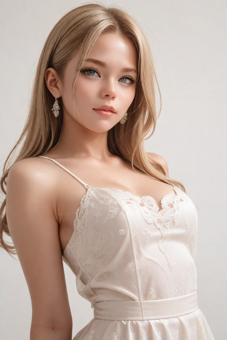 Gorgeus Girl, Beautiful, 20 Years Old, White Skin, Medium Breasts, Side Pose, ((Sexy NightGown)), Pastel Colour, Blue Eye, Halloween Background, Masterpiece, wavy Hair, Sleeveless, Hands Beside Hips, ((Side Angle))