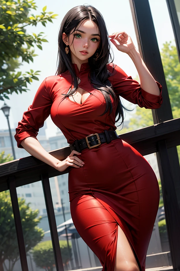 Masterpiece,The best qualities,Very high resolution,8K,((Portrait)),((Head close-up)),Original photo,real photo,digital photography, (A modern woman),(Female president),23-year-old girl,(Long Horsetail Hair),Beautiful red pupils,elegant and charming,proud and beautiful,Smiling,(Big breasts),(Dress,Suit,Open,Formal work attire),Modern characters,CEO,morden style, Photo pose,indoor background,Movie lights,Ray tracing,Game CG,((3D Unreal Engine)),oc render reflection texture