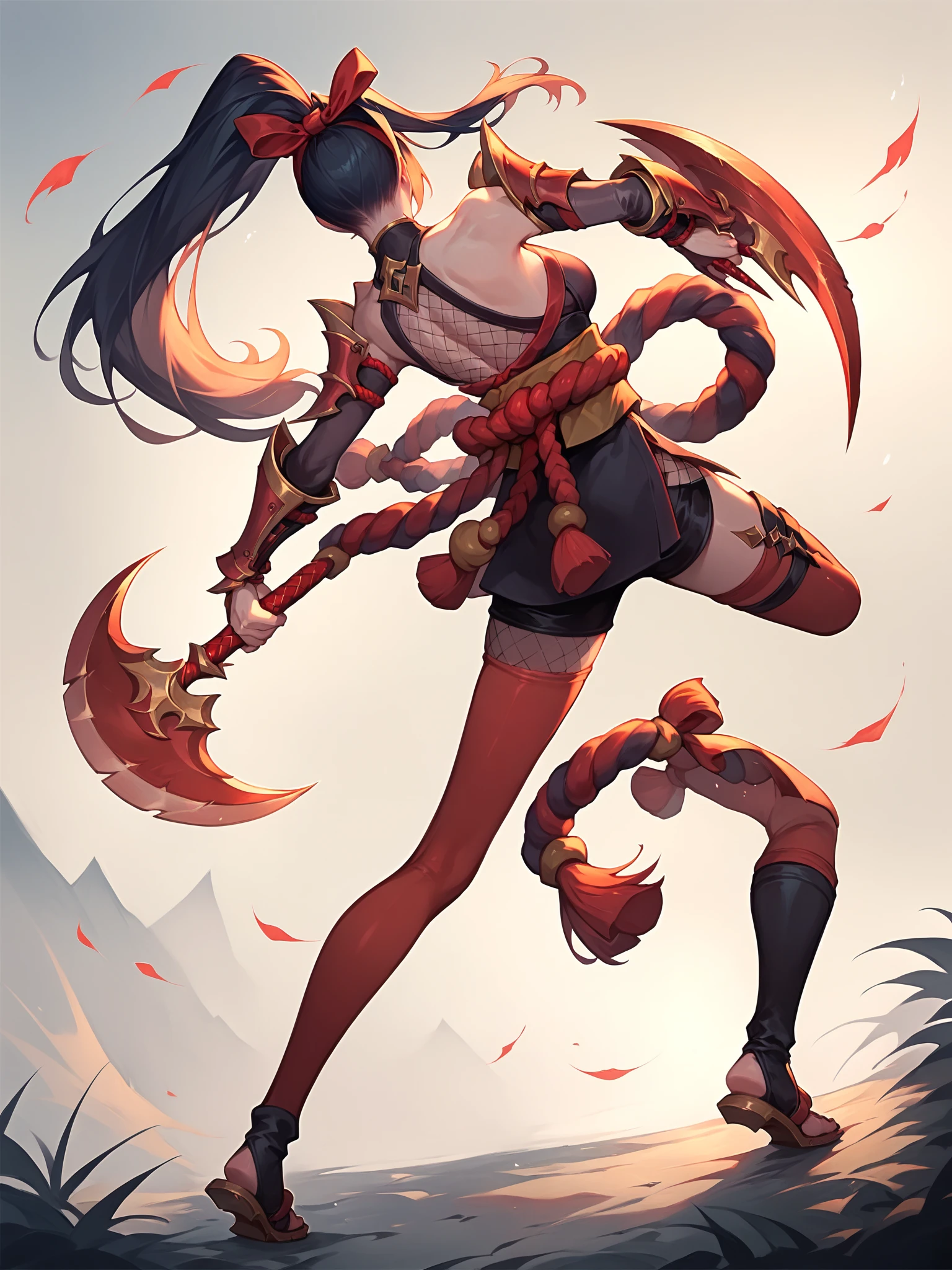 a woman with red hair and a black top is posing in a red dress, akali from league of legends, epic exquisite character art, akali, rossdraws sakimimichan, feng zhu concept art, beautiful full body concept art, full body xianxia, by Yang J, by Qu Leilei, inspired by Feng Zhu