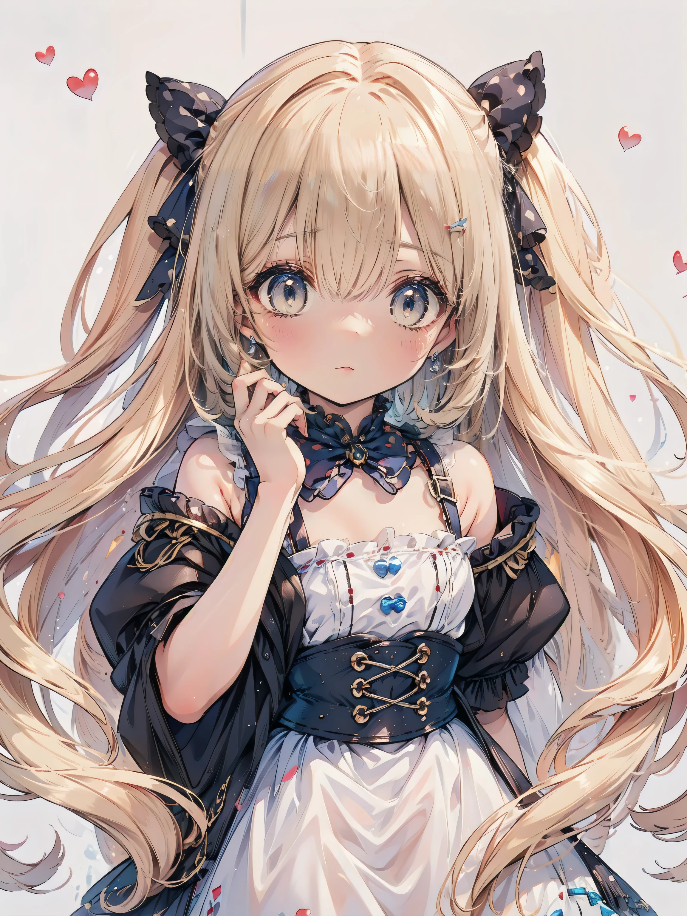 Dots are、明るいピンクの頬、she has chin-length, curly, golden blonde hair with wavy bangs.、she'dark-skinned girl, she is wearing a bright red headband with a ribbon on the right side of her head.. Dots are、she wears a shiny pastel blue and scarlet red dress with a small ribbon belt around her waist。, white collar, 4 crimson buttons, Bright red lining. sheのドレスの下には赤と淡いブルーのチュールスカートがある.. she also、Red top with white socks、she is wearing carnation pink high-top sneakers with bright red shoelaces, Shine; glitter, (NSFW:1.4), (1girl), (flat chest:1.1),