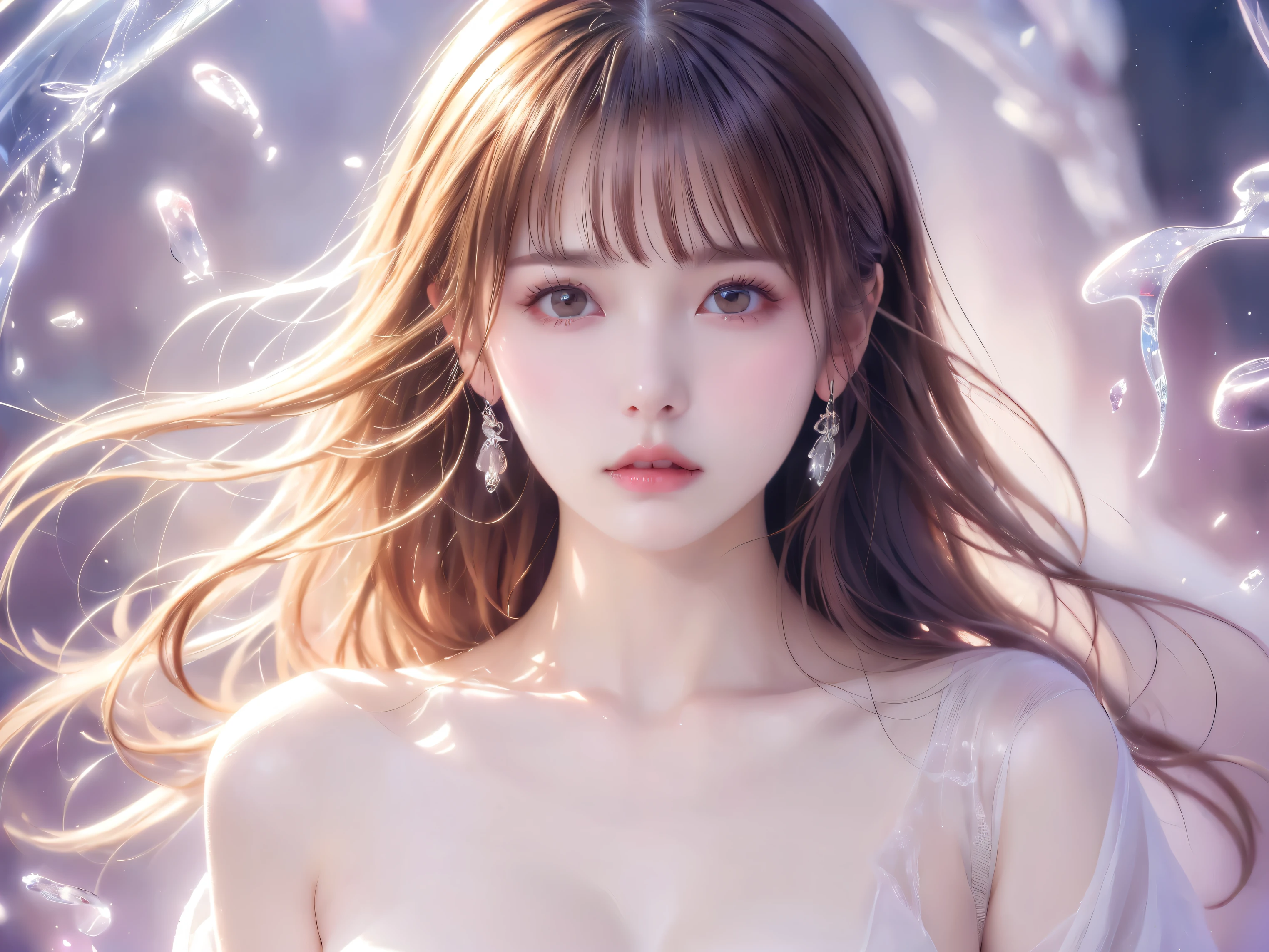 (((masterpiece))),(((best quality))),((ultra-detailed)), ((illustration)),floating, ((an extremely delicate and beautiful)),(beautiful detailed eyes),((disheveled hair)), photorealistic, realistic, 1girl, small_breasts,((neck)),(((back))),(looking back), blush,dhalter dress, sliver hair,backless dress