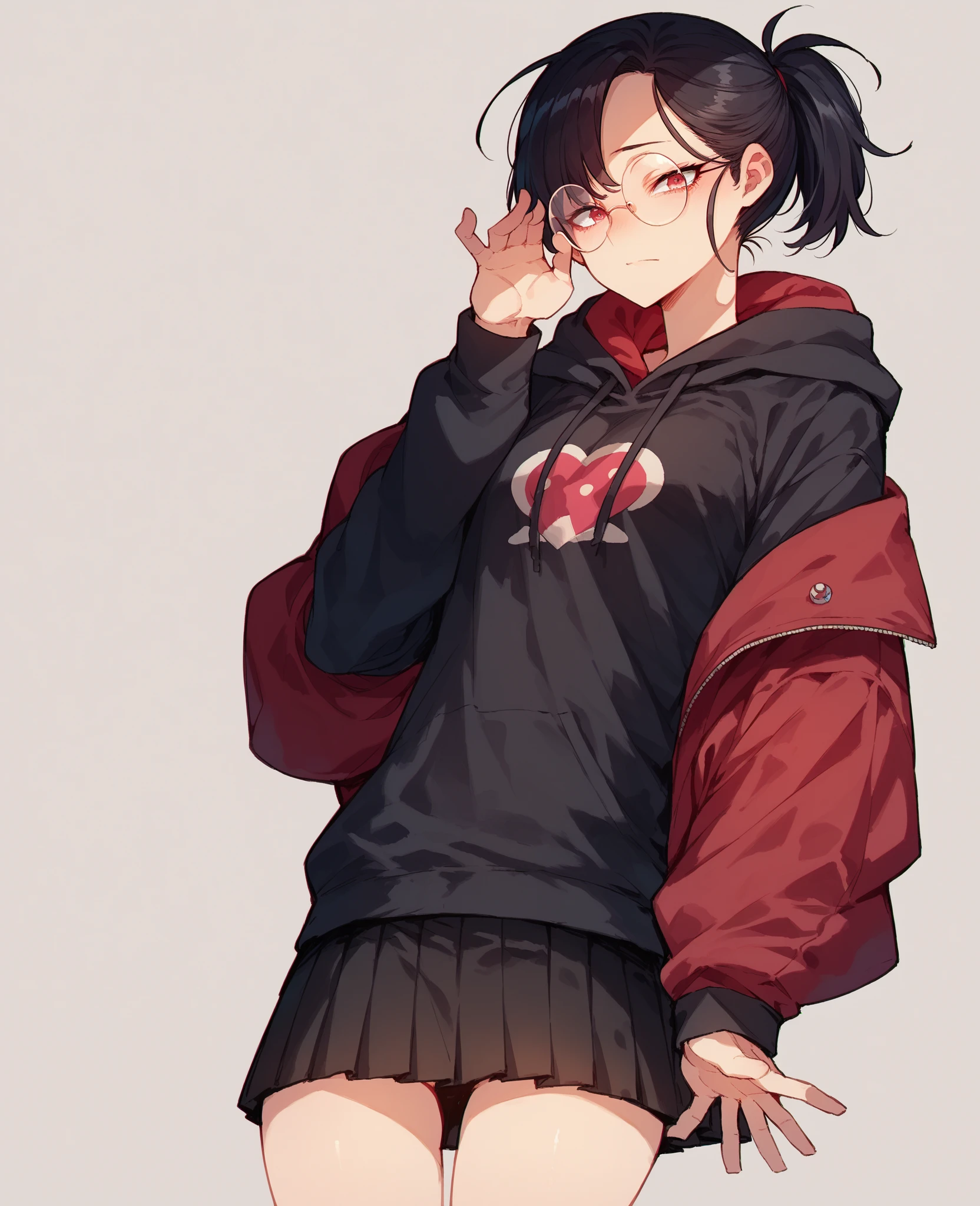 (Absurd, 8k, 4K, masterpiece, Extremely detailed:1.2), ((masterpiece,Highest quality)), Absurd, Ruby_rwby, alone, View your viewers, smile, Rubyローズ, Casual wear, hoodie, Erect nipples,Put your hands in your pockets, smile, Red gradient, Black Hair, Silver Eyes, Shorts,