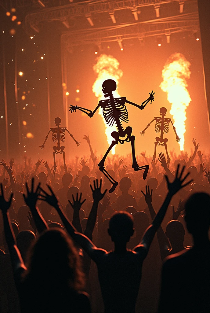 style horror. young people celebrating, each with a bottle of drink in hand, dancing at the funk ball. transparent dark smoke with skeleton shape celebrates among young people