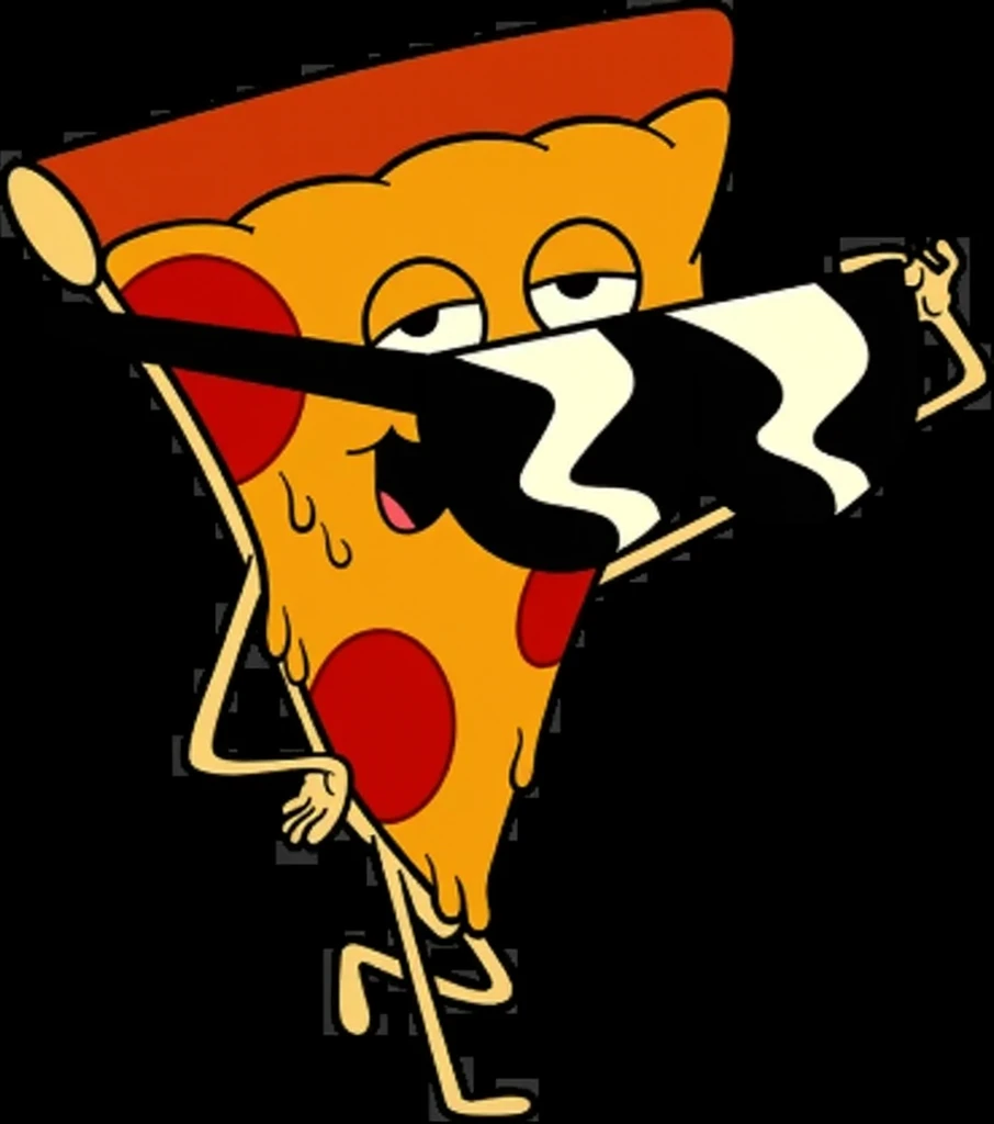 cartoon pizza with sunglasses and a funny face, a cartoon by Robert Richenburg, reddit, pop art