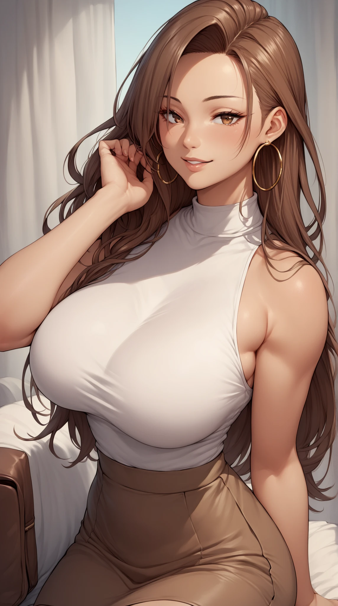 (UHD, retina, masterpiece, accurate, anatomically_correct, textured_skin, super_detail, high_details, high_quality, best_quality, high_res, 1080P, HD, 4K, 8k, 16k), (beautiful_detailed_eyes, beautiful_detailed_lips, extremely_detailed_eyes_and_face), soft_lighting, physically-based_rendering, vivid_colors, (large_breasts:1.5), (shiny_hair, shiny_skin, tanned_skin, blush), (bangs:1.5), eye_reflection, (bokeh), semi-profile_view, (rough_sketch:1.5), monochrome,