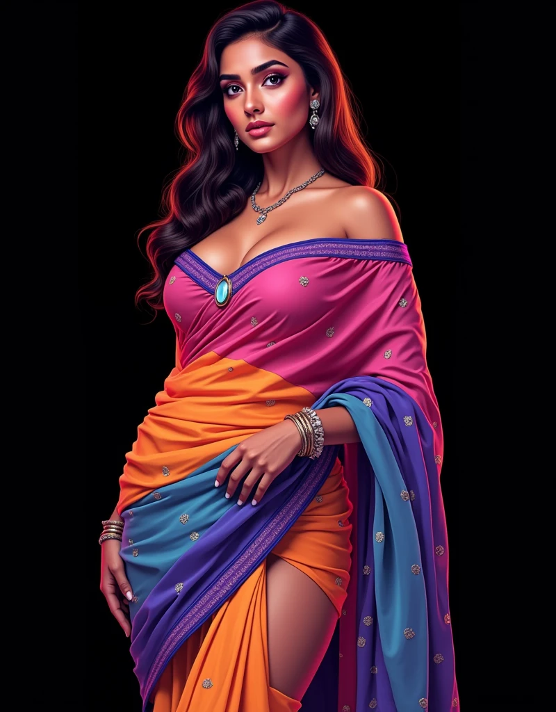 woman with deep navel,thick thighs,big eyes,chubby belly,big forehead,