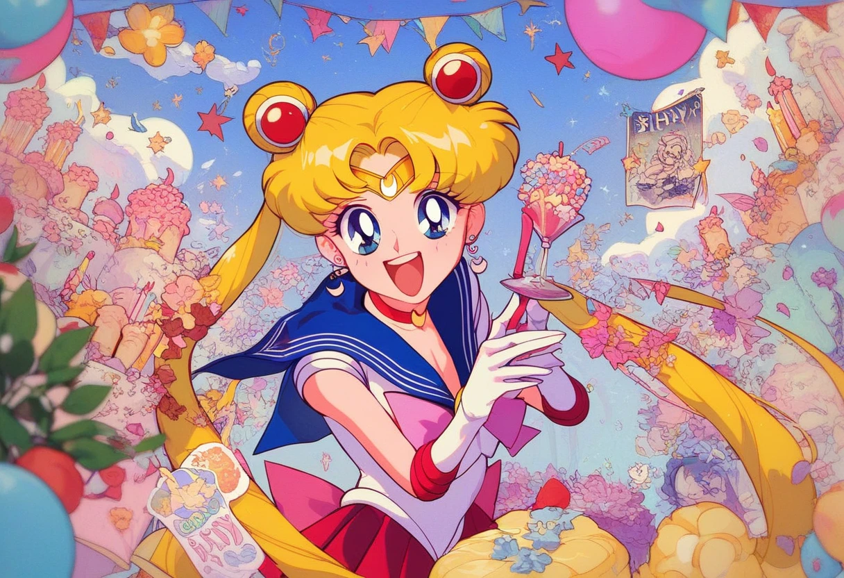 Beauty consultant by day　Works at a cabaret club at night　A beautiful woman who loves Disney celebrates her birthday by receiving a champagne tower while dressed as Sailor Moon.