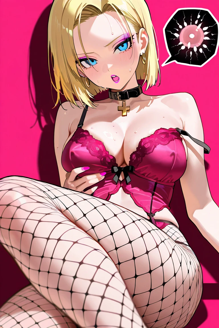 masterpiece, best quality, mature woman, blonde hair, sharp eyes, curvy body, dirty alley, sitting on the floor, bra, thong, besides dumpster, above view, front view, tongue out, hand on thighs, hopeless eyes, despair eyes, slave tattoo, syringe, junkie, tattoos, eye bags, tired, eye shadow, excessive drooling, spreading legs