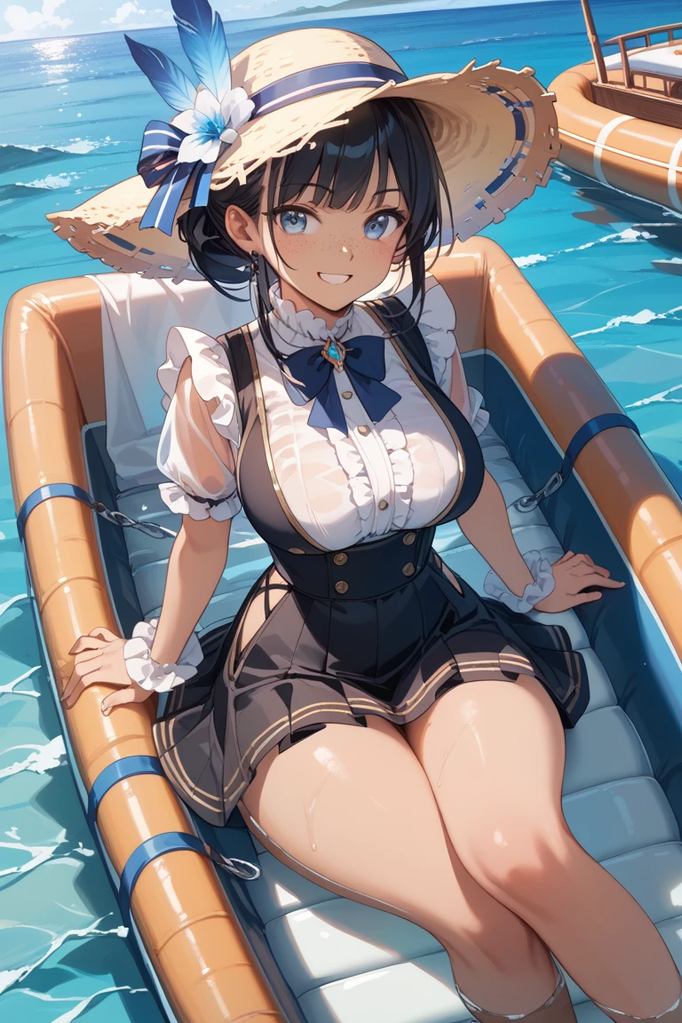 ((((Highest quality))))、(((Ultra-precision CG16K wallpaper)))、(((masterpiece)))、(((Super detailed)))、(((Extreme detail)))、((１Mature 29 year old woman:1.6))、((Very beautiful Japan face of a person))、((Urizane Face:1.8))、((Medium Straight Hair、blunt bangs:1.8))、(Shiny Hair)、A delicately drawn beautiful face、Dark Eyes、double eyelid、High nose、Small nostrils、Small Mouth、Seductive lips、Beautiful breasts、((C cup size breasts))、Cleavage、Beautiful feet、eight-headed body、Perfect proportions、Perfect Anatomy、Perfect composition、Beautiful detailed shading、Beautiful, natural lighting、Beautiful detail glow、Depth of written boundary、(((High chroma)))、(((Real:1.9)))、((vivid:1.5))、((Beautiful Skin))、((Skin Texture))、((Realな皮膚感))、(((Cowboy Shot:1.6)))、((front view、shoot from front、front low angle:1.6))、(((smile:1.6)))、((The woman is looking at this、looking at viewer:1.6))、Bright daylight、Natural light、(((Grass Square、Sky and Clouds:1.5)))、(Fashion model standing pose:1.6)、(((White and blue striped off-shoulder lace leotard:1.6)))、((hair band、necklace、Wearing earrings:1.5))、((Lace Stockings Clothed:1.5))、