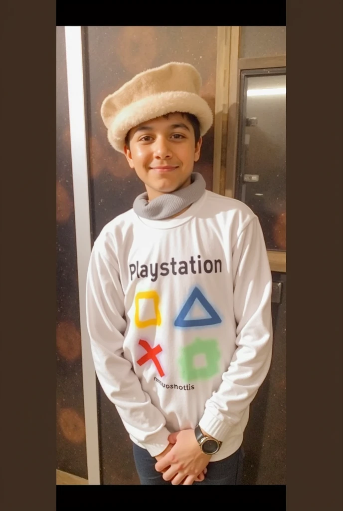 In honor of my son’s birthday. This look like my , like so much
Prompt: 15 year old Caucasian boy with brown eyes, brown curly short hair and glasses. wearing long black and white hooded t-shirt, black athletic pants. he is in his bedroom playing Xbox and wearing a headset. he has a birthday balloon and gifts nearby