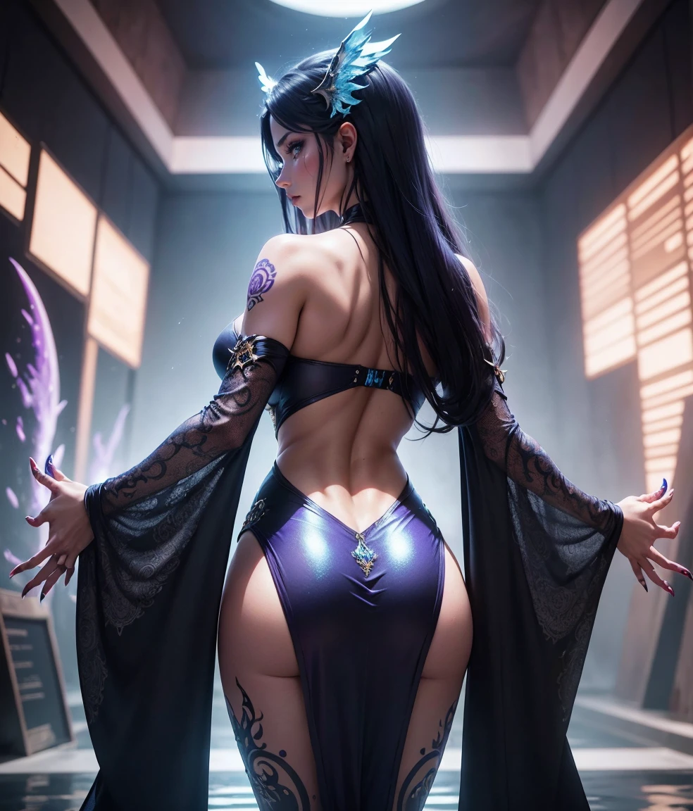Alien with large breasts of blue body with black eyes large thighs voluptuous wearing a loincloth walking on mars
