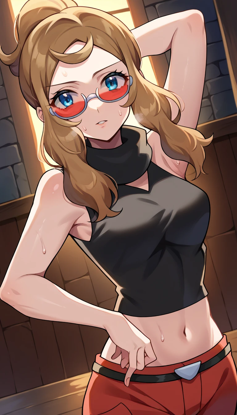 1woman, CARTOON_barbara_ownwaifu,cell Shading,anime coloring,black tank top, assaulted by a scary man,masterpiece,best quality,.ownwaifu.com,long hair,glasses,red hair,blue eyes,black-framed eyewear,breasts,under-rim eyewear,semi-rimless eyewear, curvy, toned, large breasts, narrow waist, (((she is brutally knocked on the face:1.2))), (((monstrous men punching her cheek:1.2))), (((knocked in the face))), (((assaulted))), pain, (((her cheek is deformed by the violent impact:1.3))), (((strangled woman view:1.2))), (((torn clothes))), (((exposed naked breasts))), (((fast strangling movement effect:1.2)))