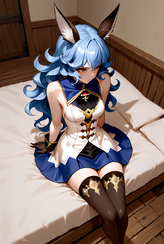 masterpiece, best quality, highly detailed, 1girl, solo, meliaxc3 <lora:Melia_XC3:1>, head wings, view on top, lying in bed, pantyhose