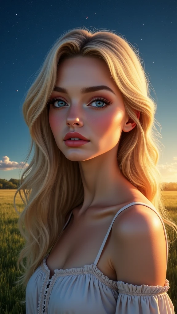 raw, analogue, Nikon Z 85mm, award-winning glamour photograph,
front lit, Ukrainian women, Goddess, blond, Blonde pubic hair, Blue eyes, ((Wearing a transparent sheer white dress)), Petite, Fit, Gorgeous body, puffies , Erect , Standing in a field of wildflowers, ((Night sky with stars on background)), ((High detailed skin, Skin Details)), Sharp Focus, Volumetric fog, 8K UHD, Digital SLR, High quality, Film grain, 4K, art stations, ArtGerm. Very complex and detailed face
high-resolution, detailed facial features, high detailing, Sharp Focus, Smooth, Aesthetic, Extremely detailed, Post-processing, Max Detail, Roughness, Real life, Photography, 8K UHD, Photography, Semi Silhouette Light, russian face