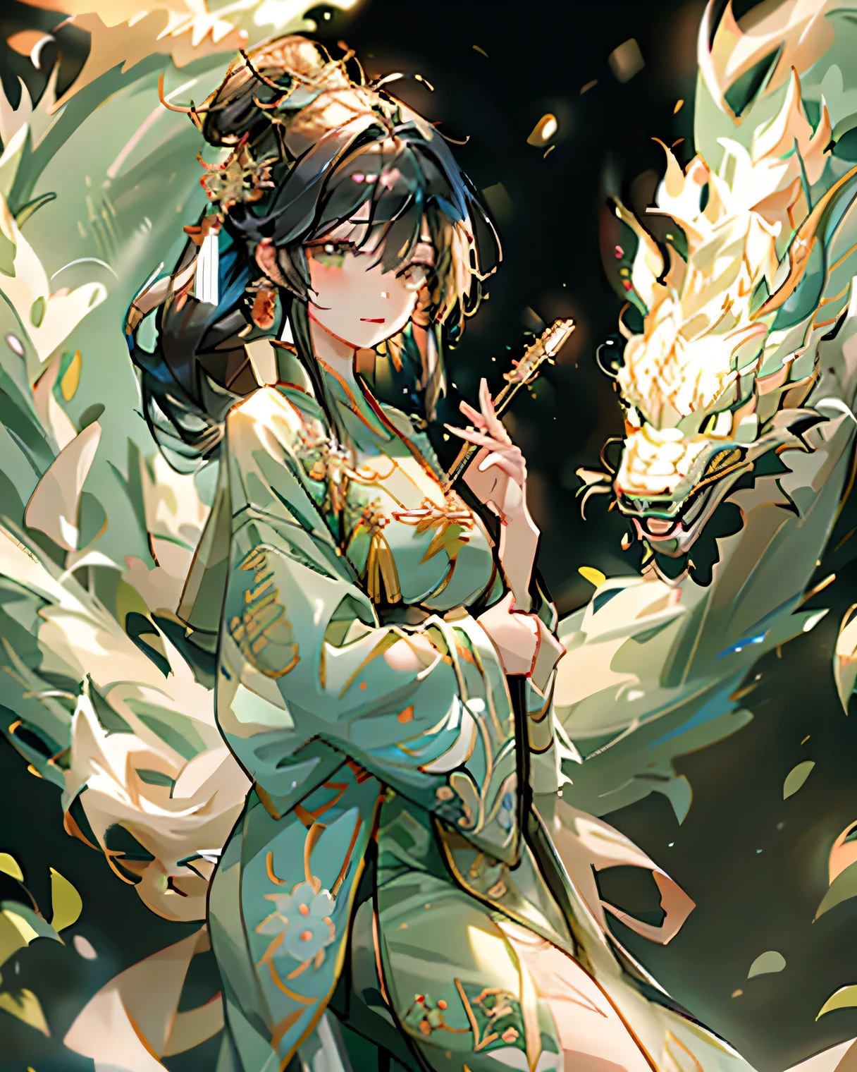混血美女 1:1,Guan Yu,see-through lace chinese armour,V-Strings High Waisted,Holding Blackgold Dragon sword of long-handled,jumping,高清 body 修復,高清 face 修復,攻擊性眼神,side Braid,16K 超高清,髮飾,完美胸部,雪白長腿,腰部皮膚幼滑,挑染有光澤頭髮,3D 渲染,微微飄動的髮尾,超寫實,人體學正確,背景虛化,立體畫,傑作,屢獲殊榮,高解析度,索尼大師鏡頭,隨機種子