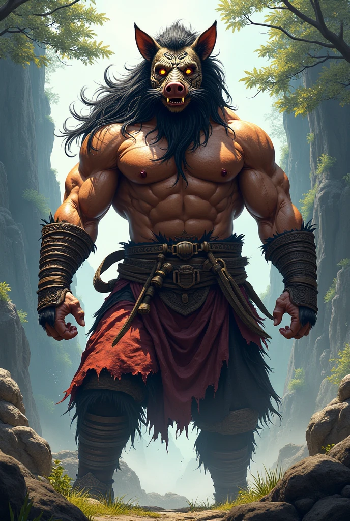Create a hyper-realistic, detailed depiction of Orson the Orc-Vampire, a unique fusion creature with a mesmerizing presence. Orson possesses the muscular physique of an orc, with bulging biceps and a broad chest, combined with the elegance and allure of a vampire. His deep red eyes gleam with a predatory intensity, contrasting against his pale, almost translucent skin. Long, flowing black hair cascades down his broad shoulders, adding a touch of mystery to his appearance. His fangs protrude subtly from his full lips, hinting at his vampiric nature.
The artwork showcases the fusion of these two fantastical creatures, with intricate attention to detail. Every vein and sinew is meticulously rendered, capturing the power and grace