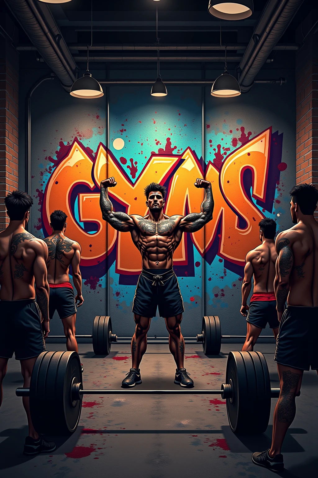A group of boys are trying to lift weights