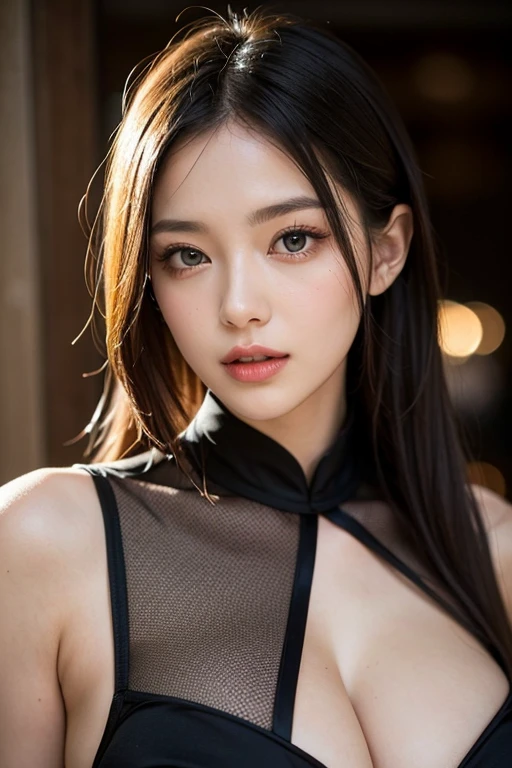 Calidad de imagen superior, 8K resolution, Asian woman with big tits and very defined body, cara inocente, con vestido blanco corto