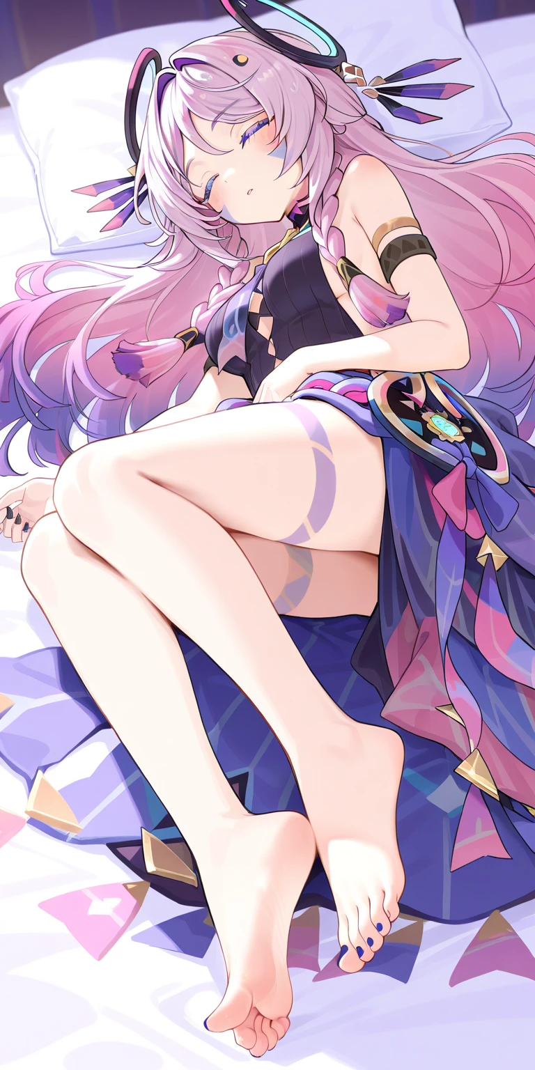 Coralee has tanned skin and peach lips, a faint tan blush, and eye-shadow. Her eyes are baby blue, and she has long layered hair of light blue, peach, and purple. She wears a purple headband with pieces of purple, yellow, and peach coral attached to it. She wears a pale pink top with yellow coral neckline, and a sheer skirt striped in light blue, purple, and tan with pieces of tan coral hanging from the waistband. Her shoes are purple jelly heels with coral wrapped around the leg. SPARKLE; GLITTER