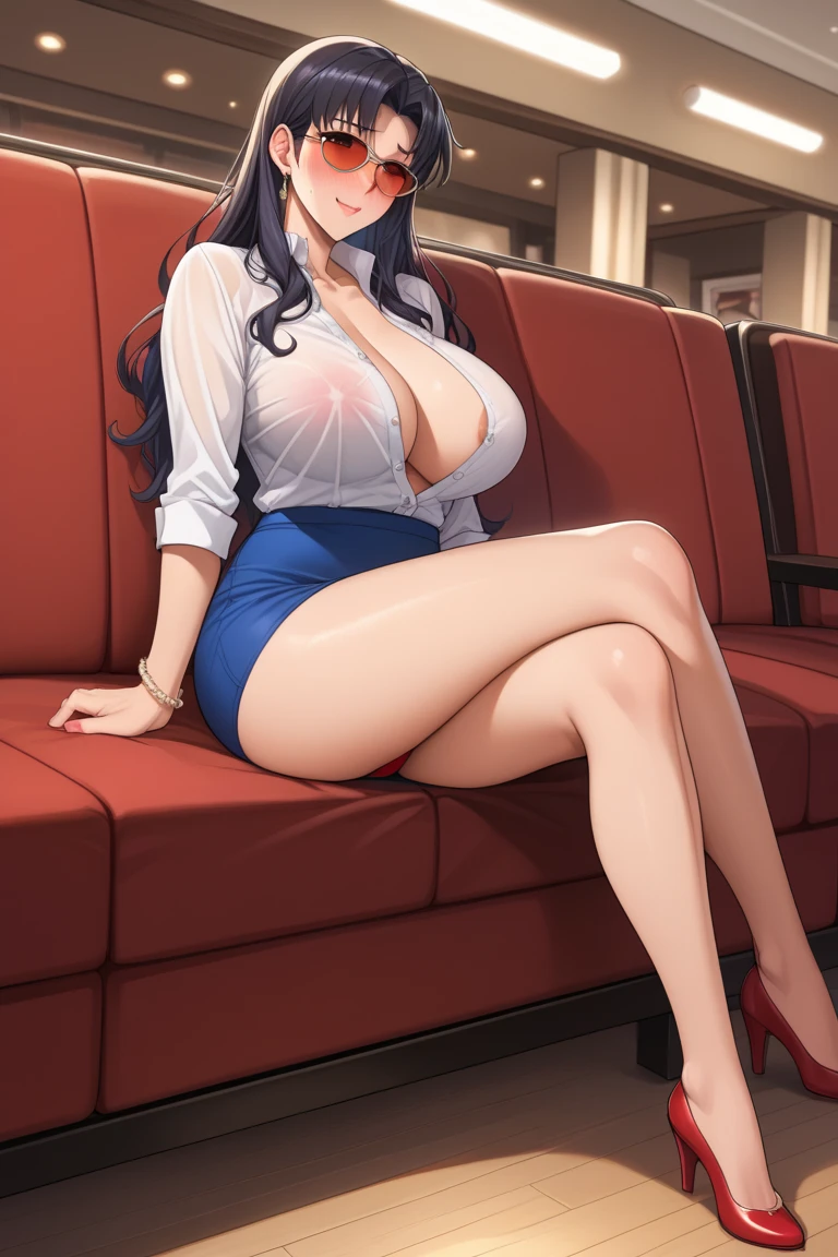 fascinating anime girl, [ 4k digital art ]!!,hyper realistic painting, excessive art, 8k high quality detail art,curvaceous tanned woman,(we say,thick lips:1.2),Dress Shirts,cardigan,,side details,long pleated skirt,Brown loafers,brown wavy hair,(Sunburned skin:1.3),black skin,loose socks,have lunch at a cafe,My face turned red.，Boldly spread your legs，spread your legs wide，spread your legs wide