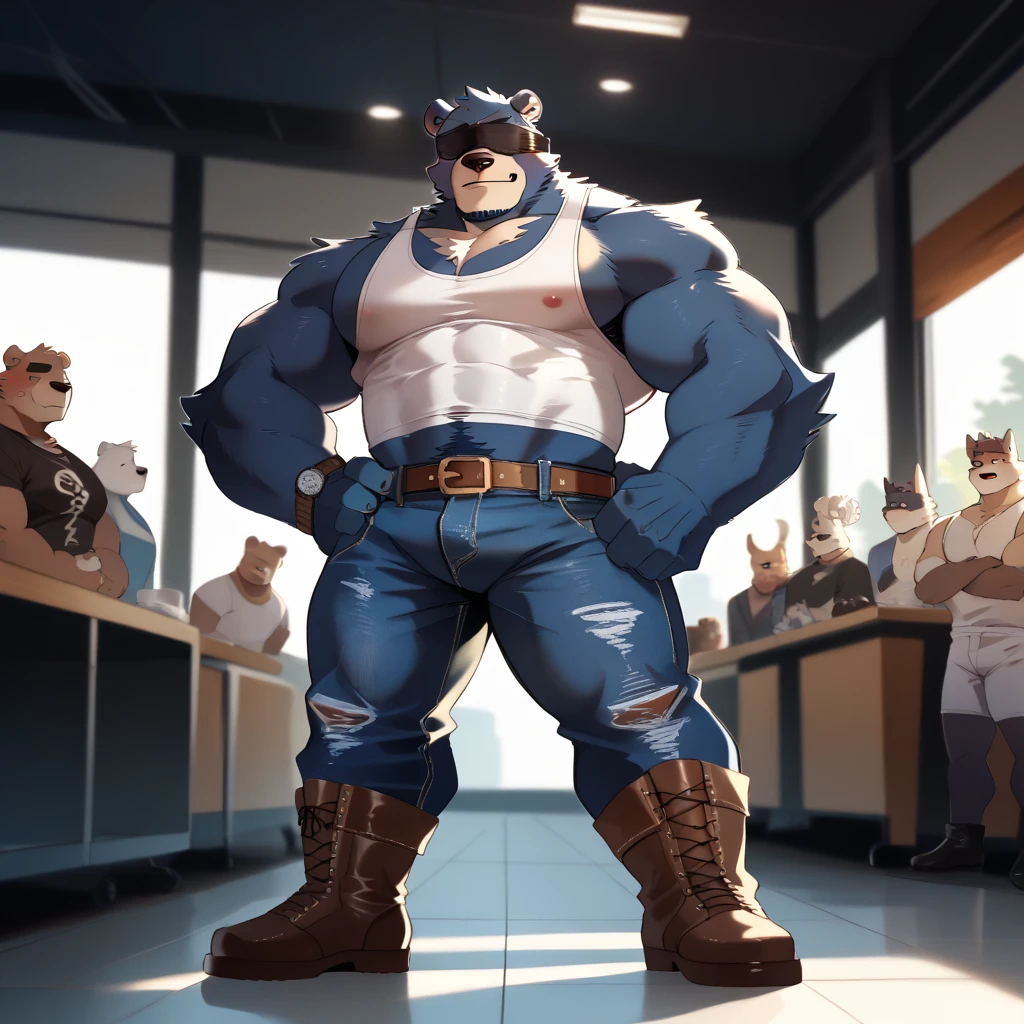 Solo, 1boy, perfect anatomy, perfect proportion, (chief bogo, police shorts, park), topless, Shirtless, perfect center, sharp eyes, big eyes, peaceful, eyes, (smile, happiness), calm, perfect fingers, big hand, fingers. Huge Muscular Old man with short hair, shoes, (cargo shorts), view from side, pectoral, thick arms, huge pectoral, wide pectoral, white hair, white beards, simple background, masterpiece, semirealistic:1.2, high detailed, 8k, high resolution, perfect center, full view. ((really big muscle, massive muscular, sixpack, thick arms, wide pectoral, super huge muscle, hyper muscular, over sized muscle, huge arms, big arms, huge pectoral))