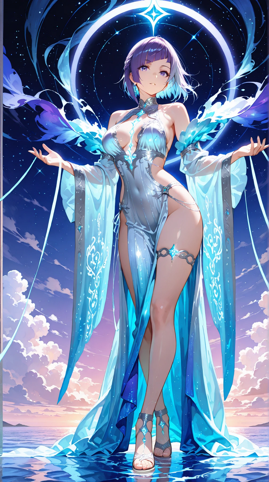 Ultra-high resolution, 8k,high quality,(((Ultra-short stature,Gargari body,Slender,,Magical girl、Cute hairstyle))),(Landscape angle,Cunning Hand),(iridescent light,soft shadow,Anime Painting,thin line drawing),One Little Woman,(((Big Breasts))),