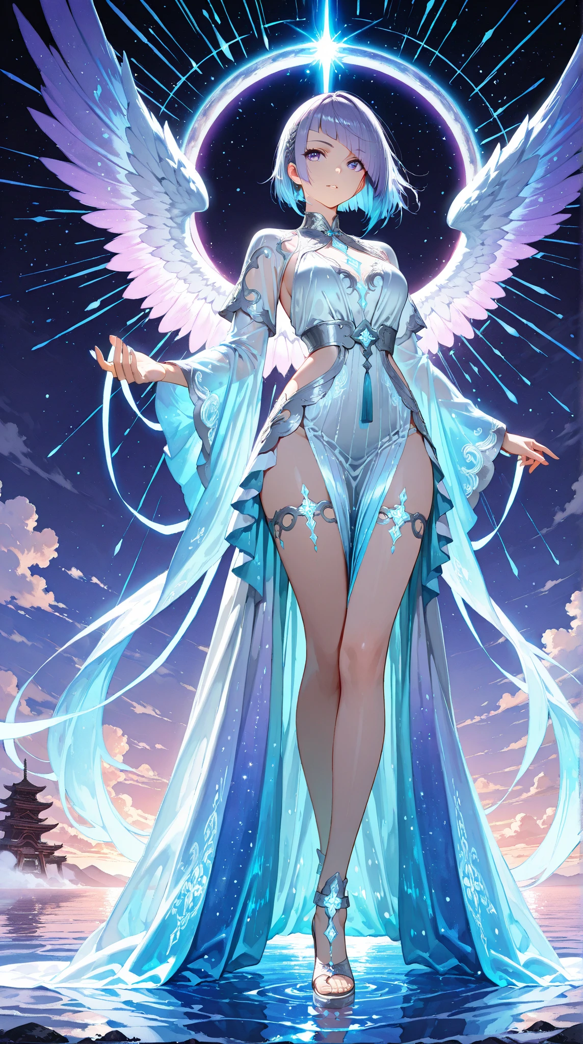 A girl，《Snow Eagle Lord》Yu Jingqiu，Wear a bikini，Lace，（（（huge tit））），stocklings，High quality silk，perfect bodies，Indoors，are standing，Noble and elegant，splendid，Above the legs，RAW photo，best illuminate，Highest high resolution，32K，The most intricate details，The sharpest picture quality，Very realistic，