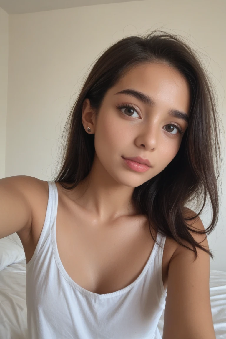 (melhor qualidade,high resolution:1.2),ultra-detalhado,fotorrealista:1.37,retrato, Brazilian woman wearing pink sweater and black panties, jovem e magra、Engraving idol with realistic appearance, detailed eyes and lips, cabelos lisos brilhantes, sorriso fofo, Pose envolvente, soft, natural lighting, cores vibrantes