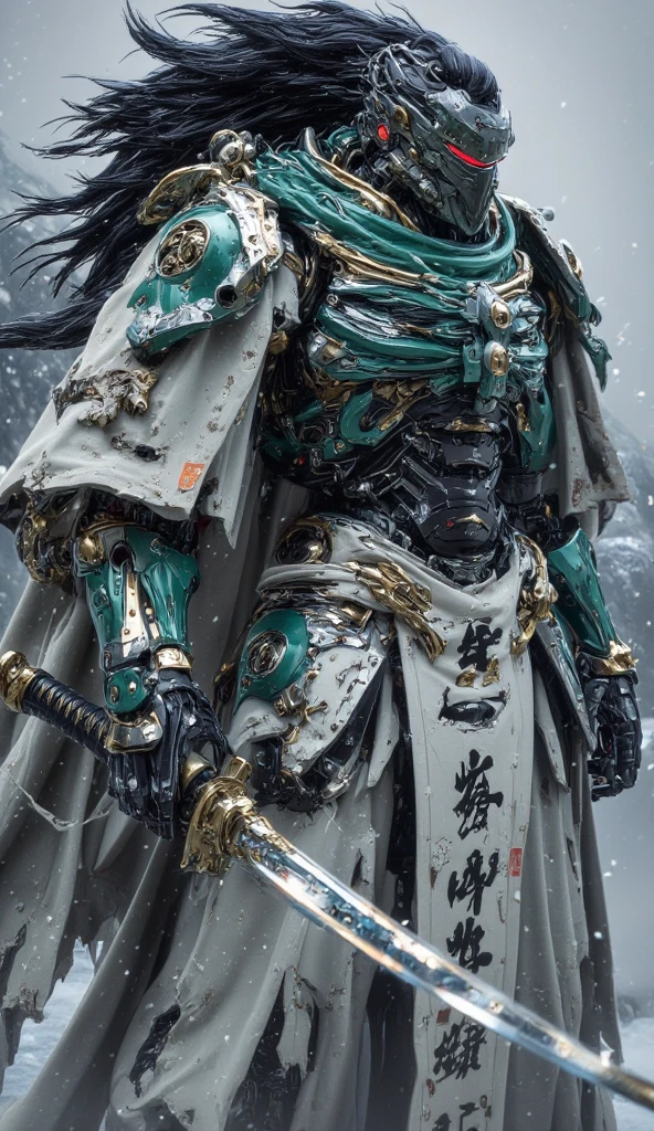Cybernetic samurai, powerful and imposing figure with a detailed ...