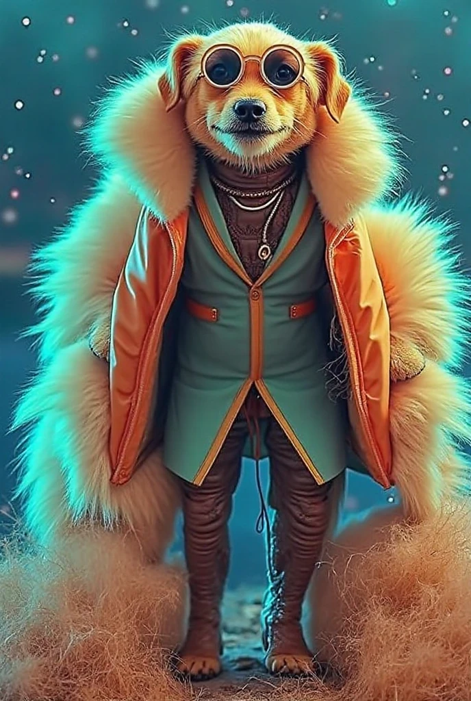 A teenage furry blue Lion( with a sleeve and slim coat)