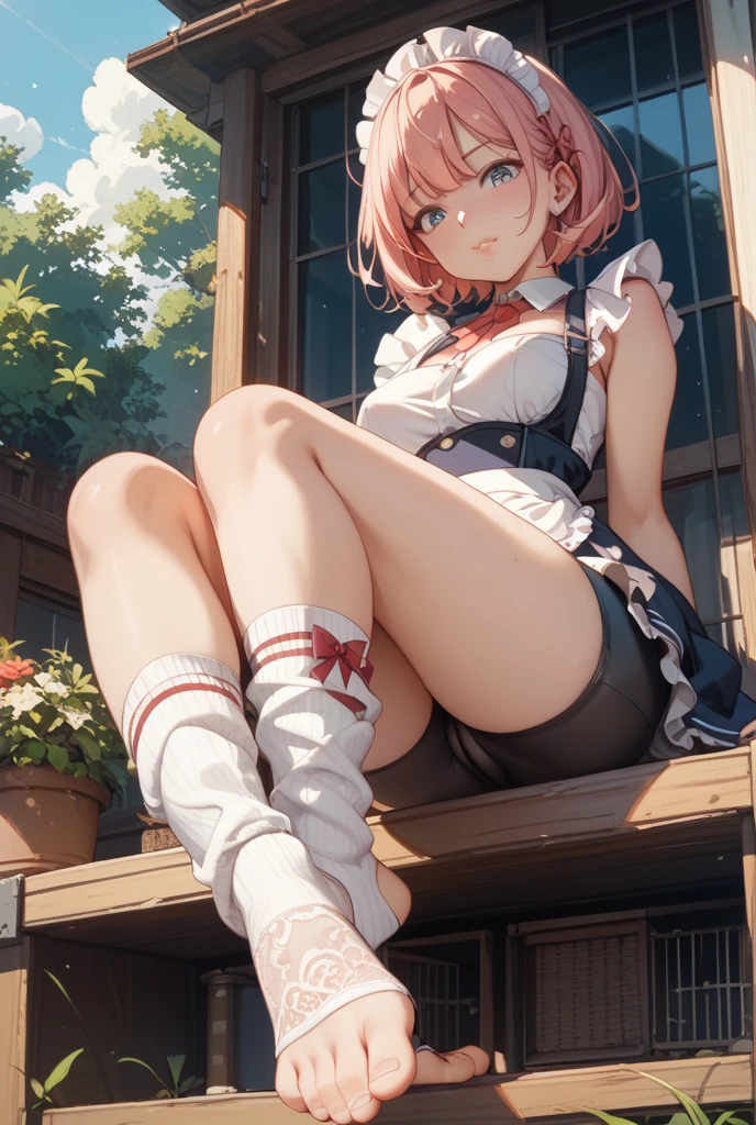 (best quality,4k,8k,highres,masterpiece:1.2),pink hair,Asymmetrical Shorthair,beautiful big breasts,girl's eyes are beautifully detailed and expressive,girl's lips are beautifully detailed,ultra-detailed,realistic,wearing school uniforms,playfully enjoying the moment,colorful and vibrant,soft natural lighting。 Pick up a wallet that has fallen to the ground without bending your knees。Panties are white。Angle from behind。My legs are like sticks, and I keep my knees straight。