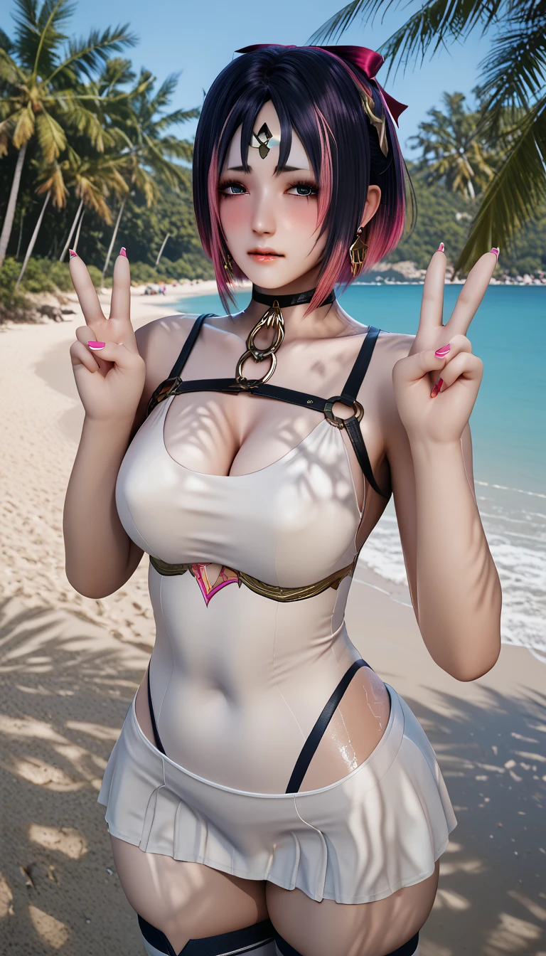(8k), ultra-realistic, high detail, zoe,((full body woman in bikini)), smiling woman, multicolored hair,twintails,solo,black hair,pink eyes,pink hair, necklace,bangs,long hair, sexy and delicate lace bikini, angela white, sexy girl, brunette hair, sexy bikini, stunning views, provocative, very sexy, sexy and attractive, sexy look, gorgeous brunette hair, big, very sexy costume that stands out in a bikini