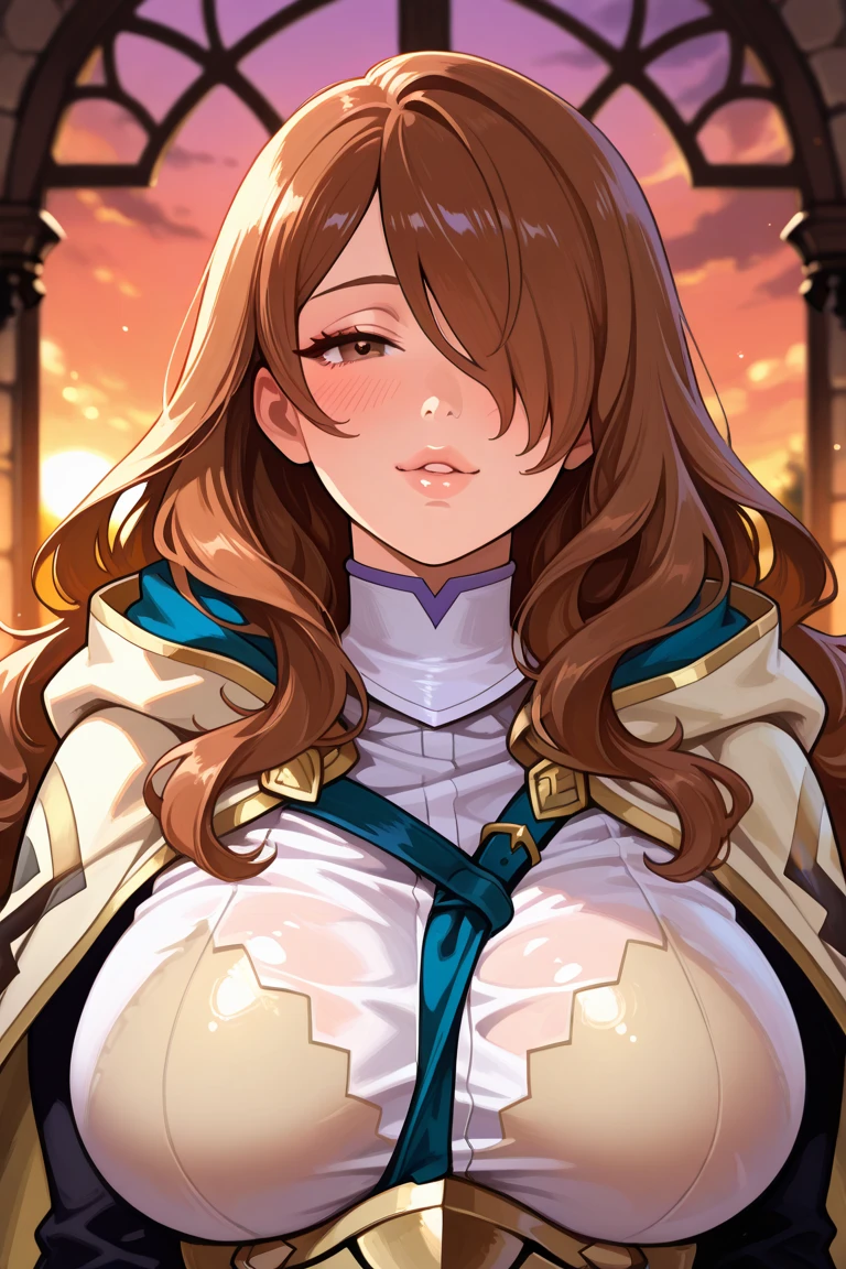 Ashe fusion miss fortune legends league. brown-hair .apuntando con arco y flechas. tetas grandes.
