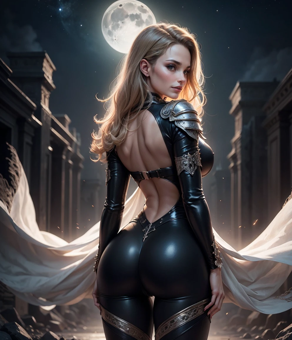 (huge breasts:1.5), (sharp focus: 1.5), (ultra detailed),(intricate details), ((Best quality, 8k)), (shiny skin:1.0), (oil skin:1.0), (masterpiece, best quality, highres, high resolution:1.5), (full body portrait:1.5), (Best quality, 8k, Masterpiece :1.3), (realistic, photorealistic: 1.37), (Lifelike, A high resolution:1.3), 1 girl with a perfect body, Super fine face and eyes,long blond hair, Tank top of random colors:1.2, short jeans pants, Expose cleavage, (((rear view))), (fit body), (slender body), (tight ass),