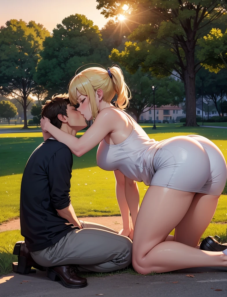 1girl, yellow eyes, long ponytail hair, white hair, sitting, cewe-sma, from fitting, white shirt, gray skirt, belt, looking at viewer, light smile, arms behind head, nature, water, armpits, arm behind head, open shirt, nipples, nsfw:1.5, breasts, nipples, wet clothes, 1 boy licking her armpits, sleevesless, armpits, full body, bottom less, spread legs, pussy, panties aside, girl on top sex, 1 boy, shirt lift, bare shoulders, crop top, vaginal, sex