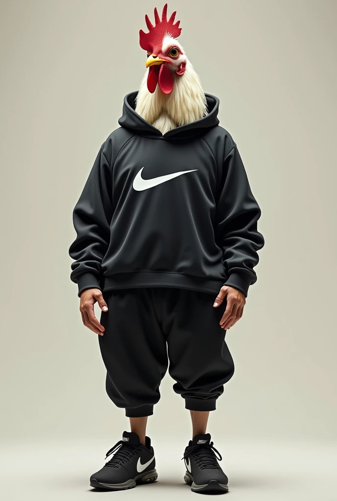 A fat, dark-skinned boy wearing a black Adidas sweatshirt and black Adidas pants, white Adidas shoes , white Adidas cap and says the name ROWER below