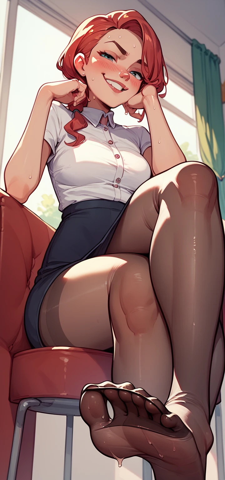 Crossed legs,Office,Pantyhose, rays of light